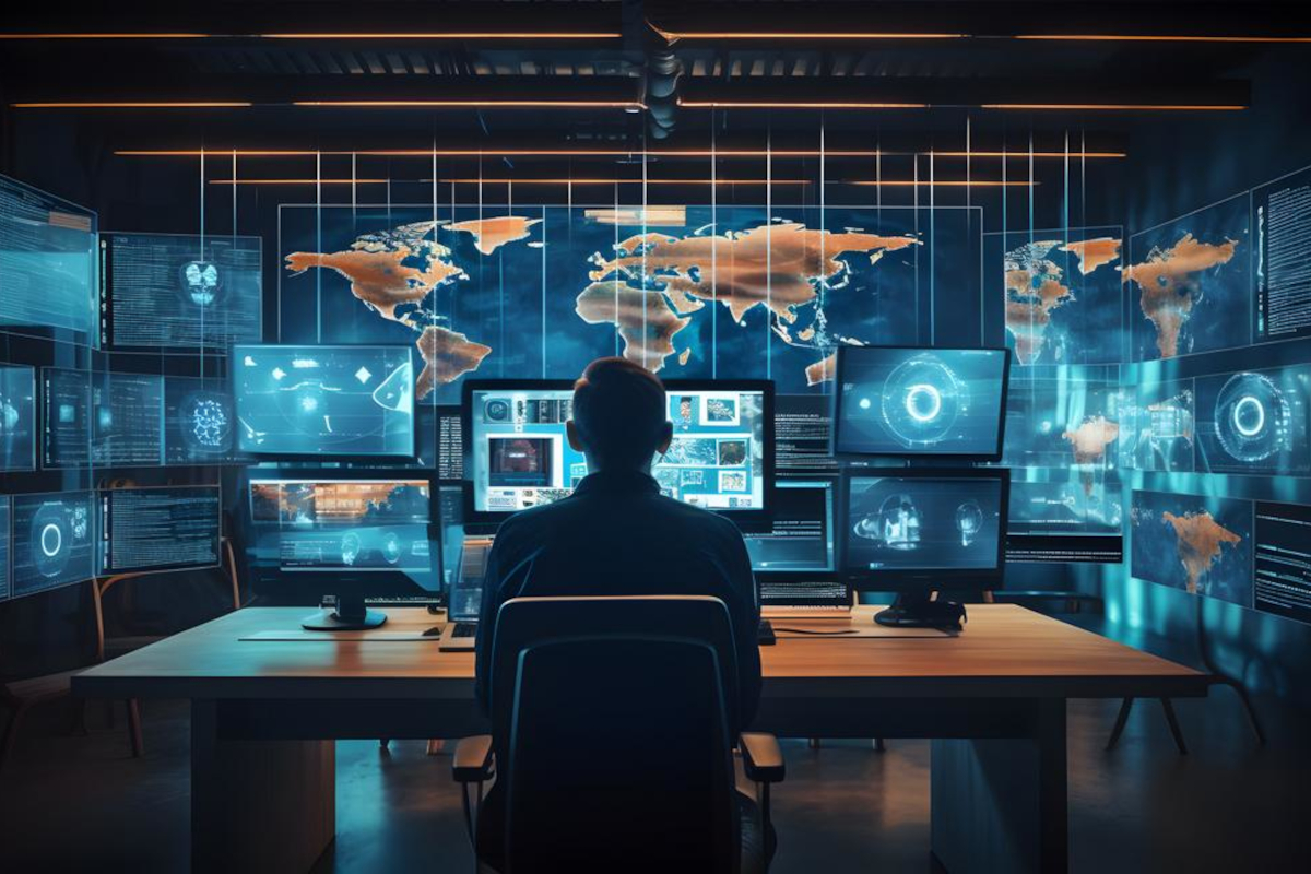 Man in network server room