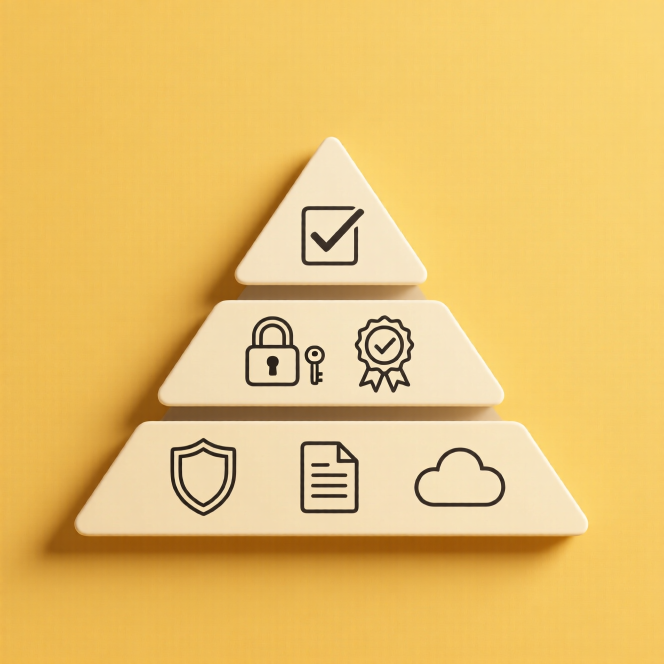 Shield emblem with key and circuit elements in gold on dark background, representing CMMC compliance certification.