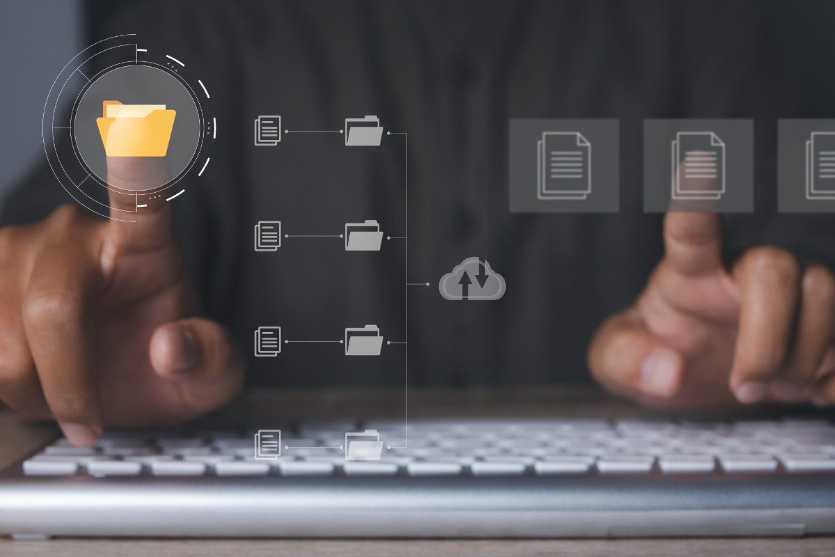 Businessmen access business connections online documentation
