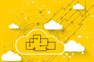 Cloud storage technology concept in white and yellow