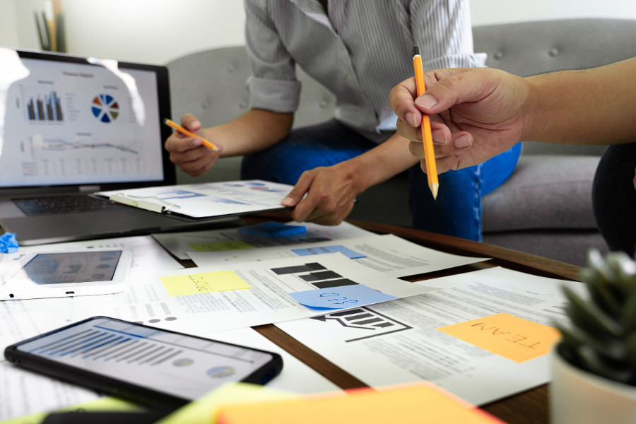 Businesspeople planning strategy and brainstorming